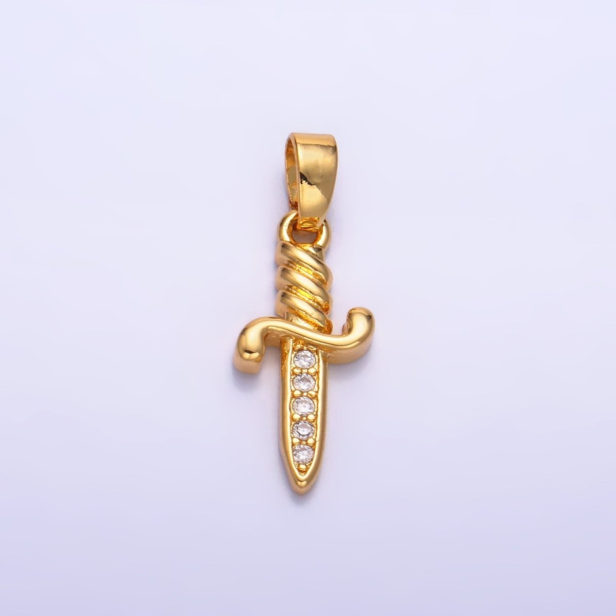 24K Gold Filled Micro Paved CZ Dagger Knife Sword Pendant | AA1058 - DLUXCA