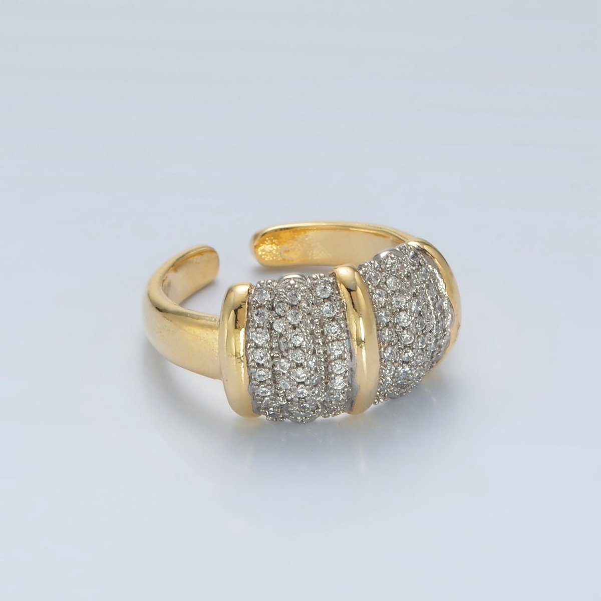 24K Gold Filled Micro Paved CZ Dome Wide Band Bar Ring | O1401 - DLUXCA