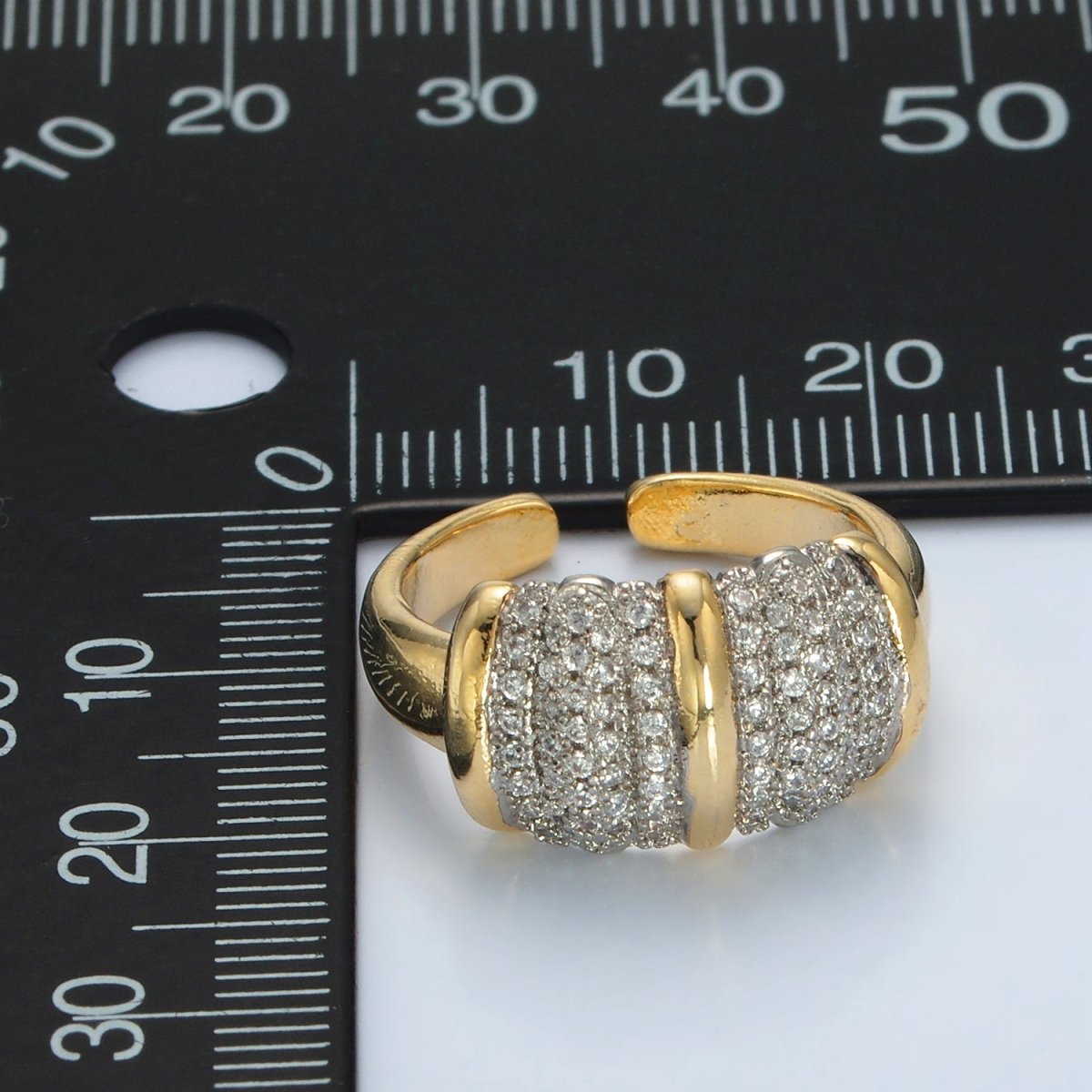 24K Gold Filled Micro Paved CZ Dome Wide Band Bar Ring | O1401 - DLUXCA