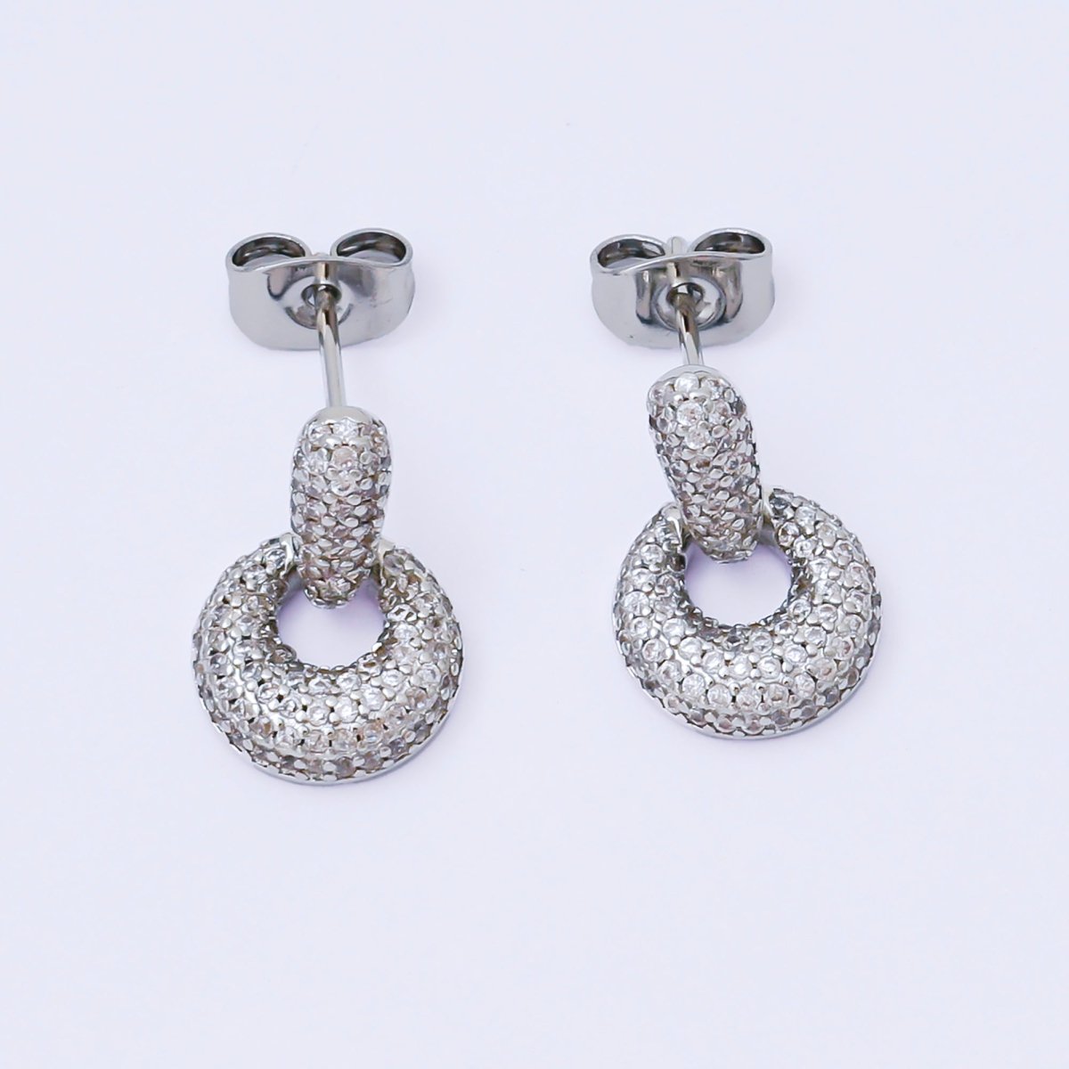 24K Gold Filled Micro Paved CZ Door Knocker Drop Stud Earrings in Gold & Silver | AJ127 AJ128 - DLUXCA