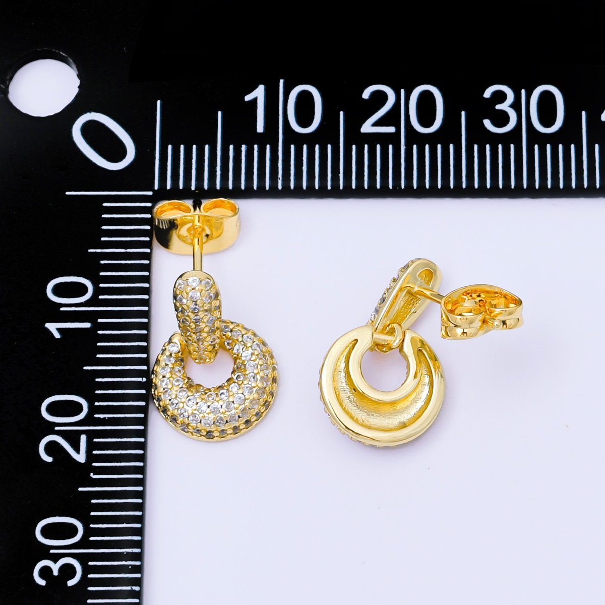 24K Gold Filled Micro Paved CZ Door Knocker Drop Stud Earrings in Gold & Silver | AJ127 AJ128 - DLUXCA