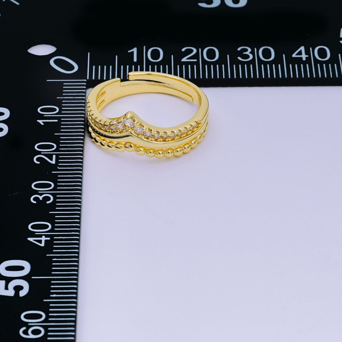 24K Gold Filled Micro Paved CZ Double Layer Beaded and CZ Crown Ring | O - 1448 - DLUXCA