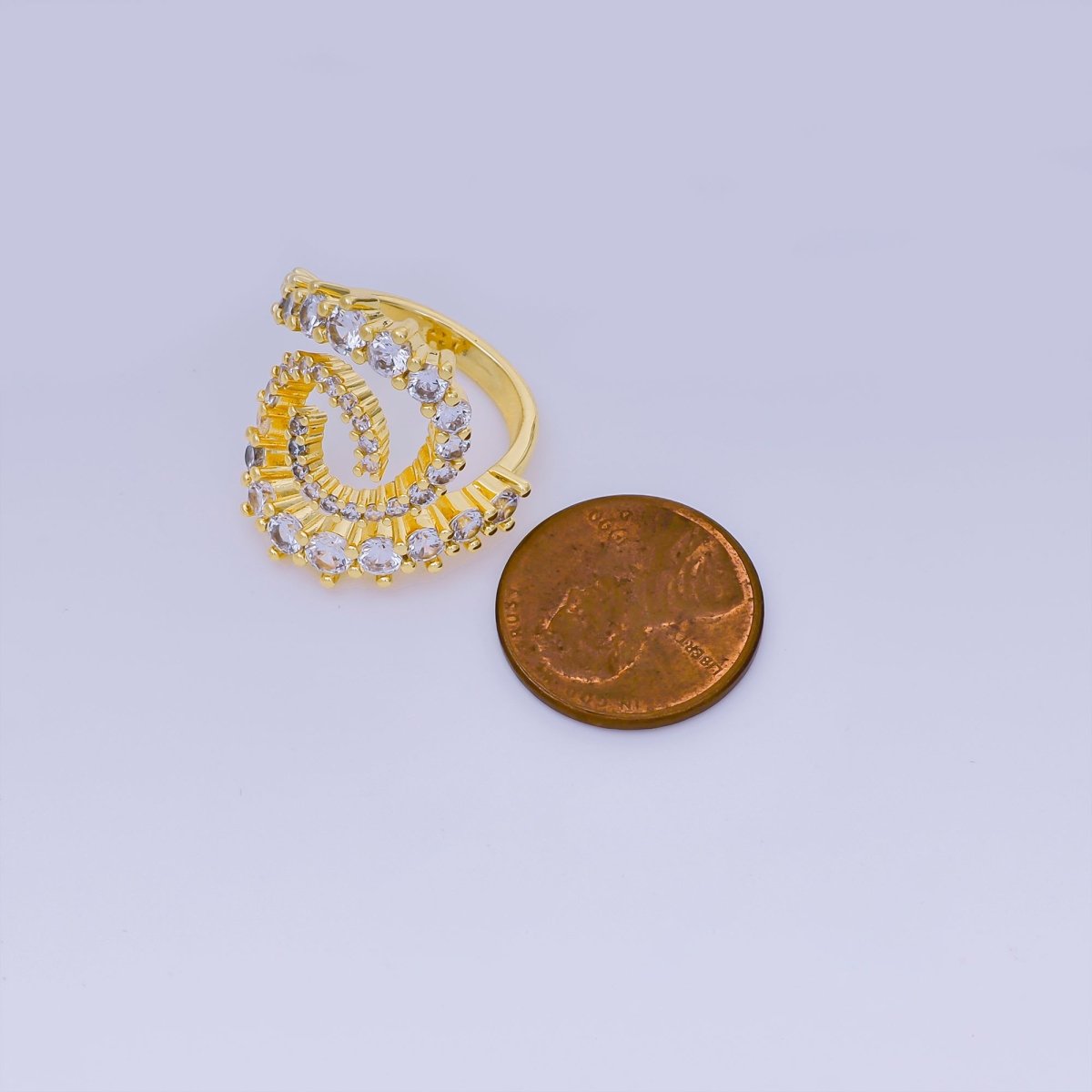 24K Gold Filled Micro Paved CZ Double Swirl Spiral Ring | O - 1447 - DLUXCA