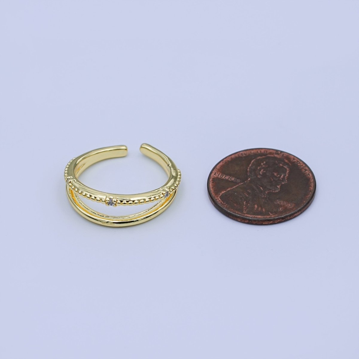 24K Gold Filled Micro Paved CZ Double Twin Moon Gleam Ring | O1442 - DLUXCA