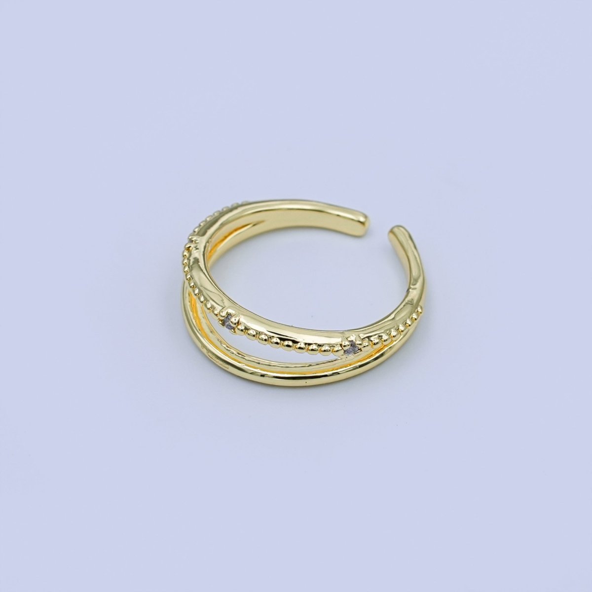 24K Gold Filled Micro Paved CZ Double Twin Moon Gleam Ring | O1442 - DLUXCA