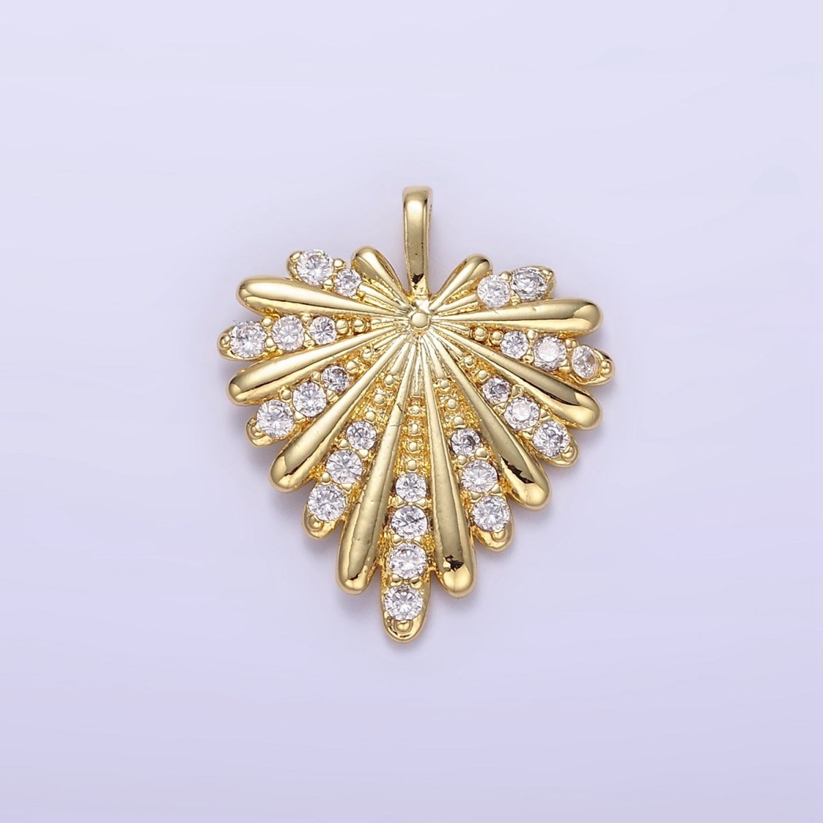 24K Gold Filled Micro Paved CZ Feather Heart Pendant | AA1337 - DLUXCA