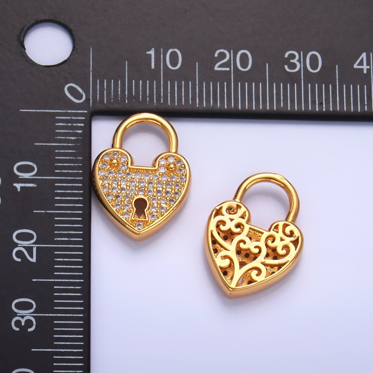 24K Gold Filled Micro Paved CZ Filigree Heart Padlock Findings | Z1030 - DLUXCA