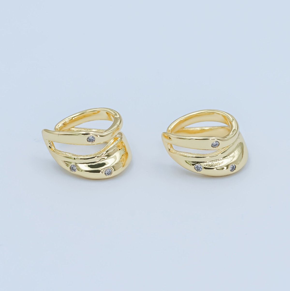 24K Gold Filled Micro Paved CZ Flow Wavefold Double Hammered Textured Earcuff | AI - 182 - DLUXCA