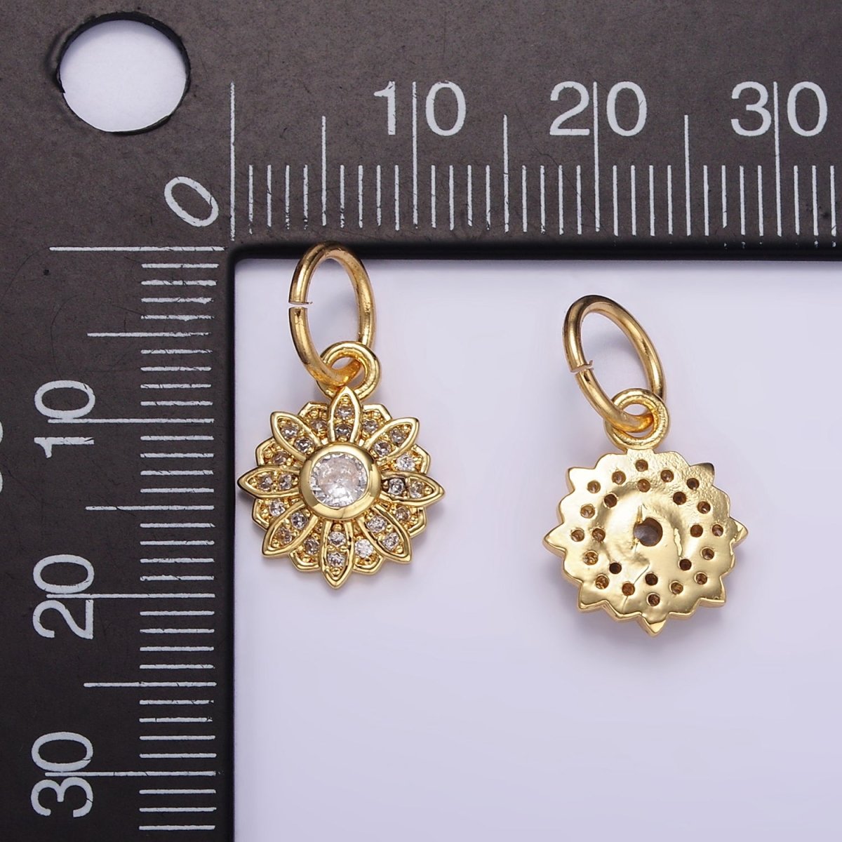 24K Gold Filled Micro Paved CZ Flower Charm | D616 - DLUXCA