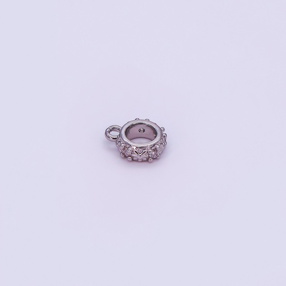 24K Gold Filled Micro Paved CZ Flower Round Floral Bead Spacer in Silver & Gold | Z1281 - DLUXCA