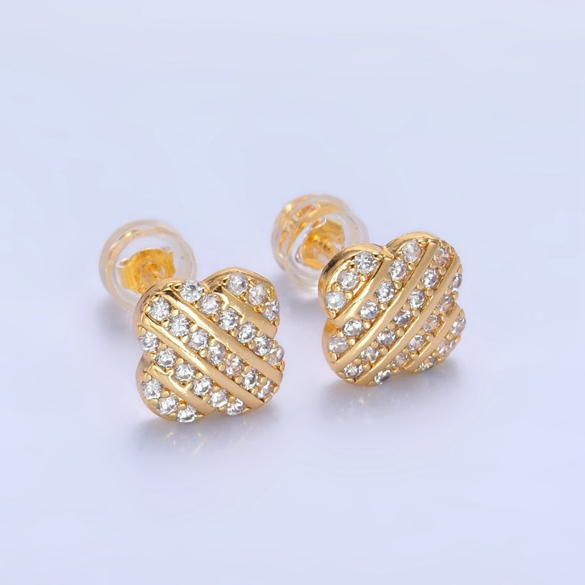 24K Gold Filled Micro Paved CZ Flower Stud Earrings | P352 - DLUXCA