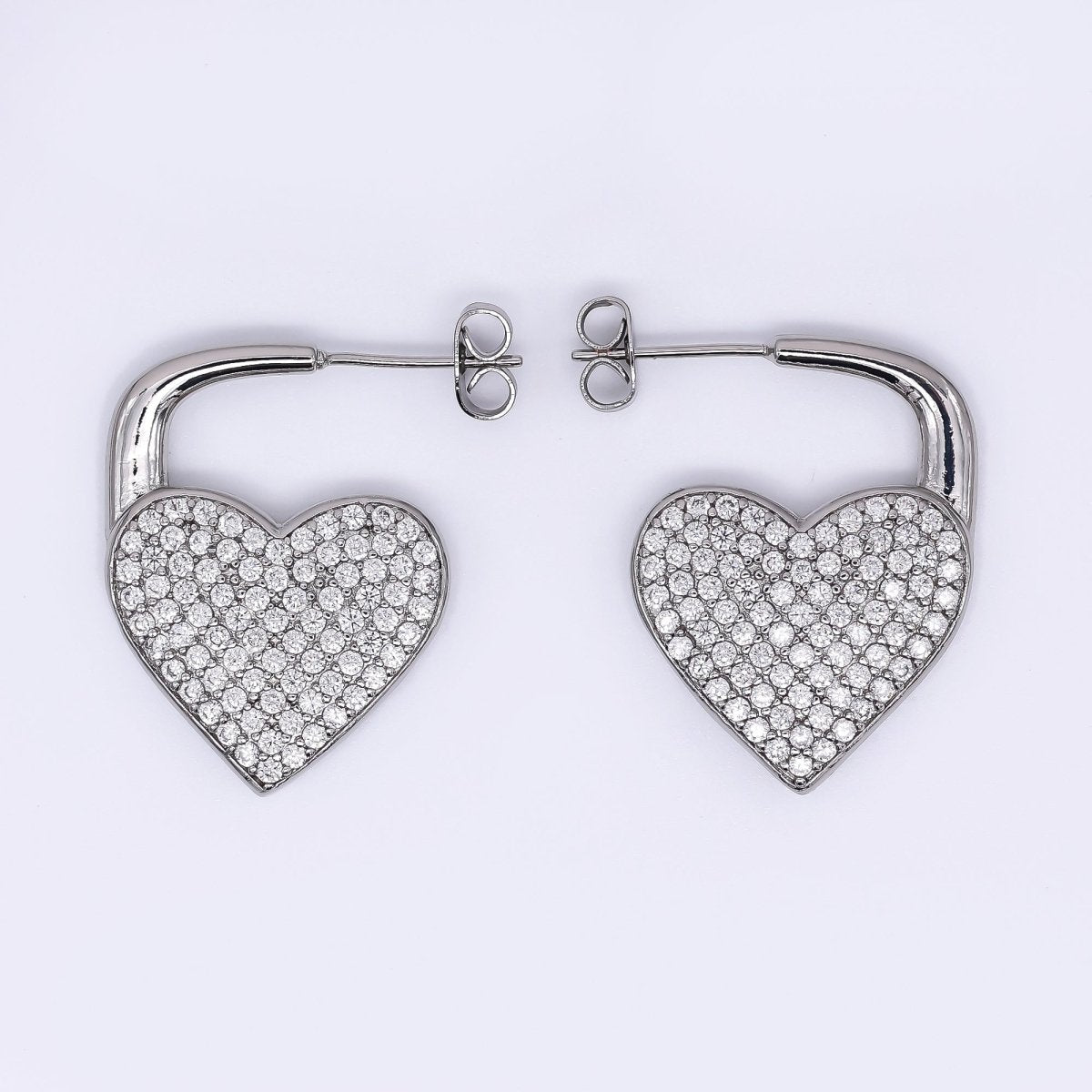24K Gold Filled Micro Paved CZ Full of Heart Huggie Hoops Earrings | AJ - 081 AJ - 082 - DLUXCA