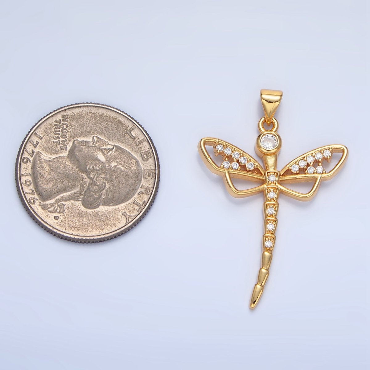 24K Gold Filled Micro Paved CZ Geometric Dragonfly Insect Pendant | AA950 - DLUXCA