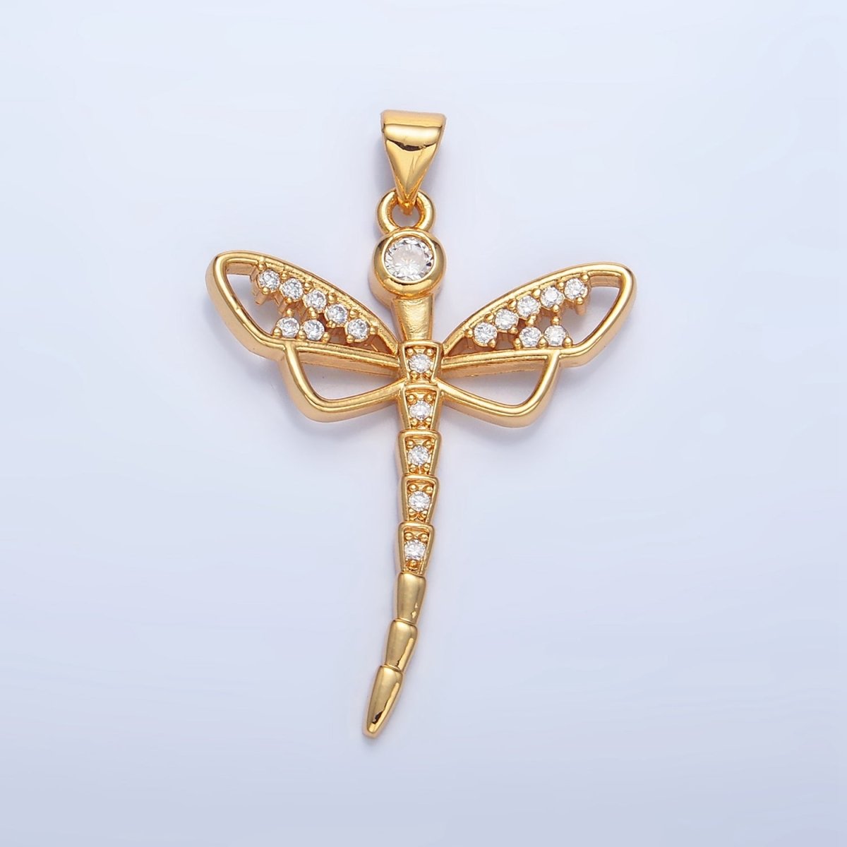 24K Gold Filled Micro Paved CZ Geometric Dragonfly Insect Pendant | AA950 - DLUXCA