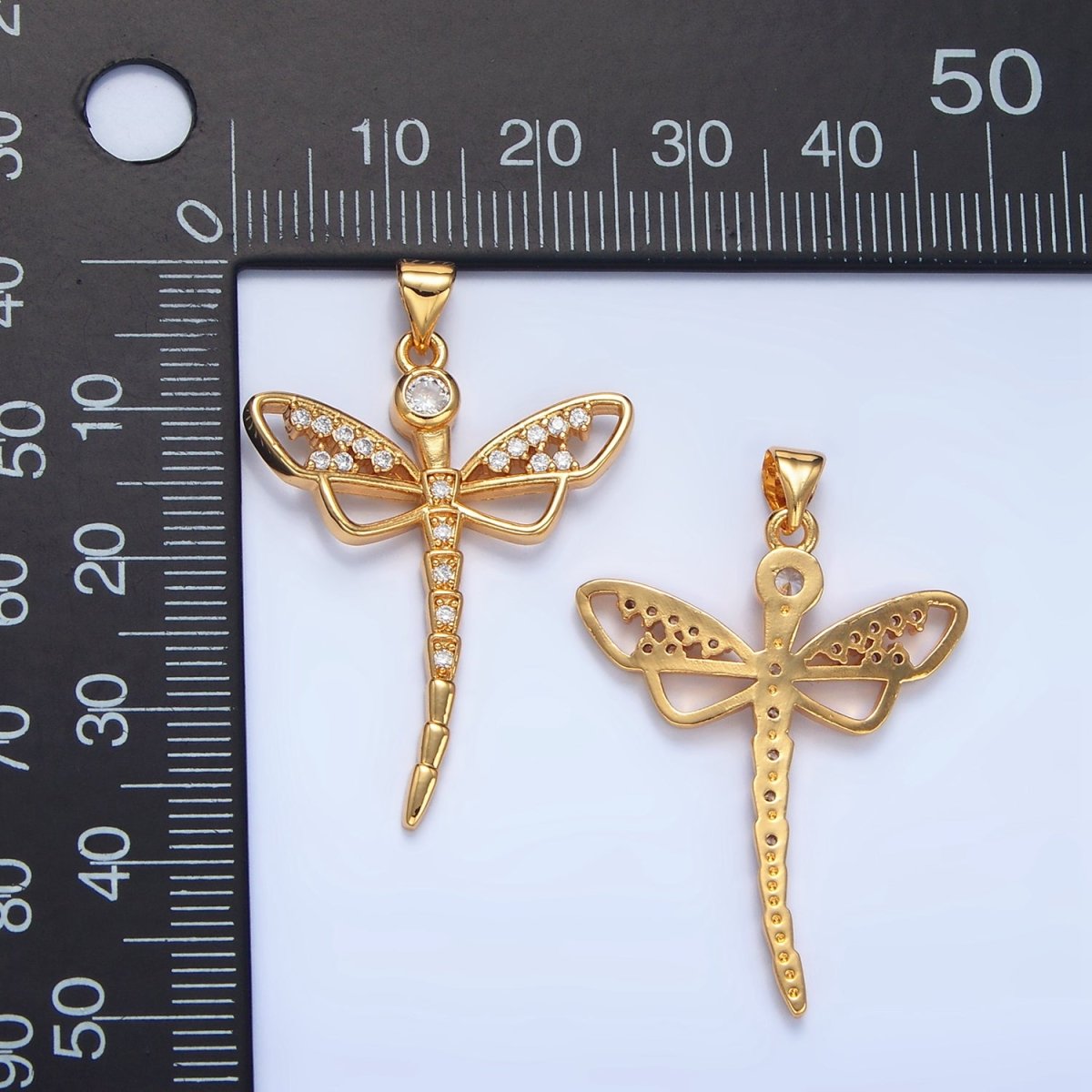 24K Gold Filled Micro Paved CZ Geometric Dragonfly Insect Pendant | AA950 - DLUXCA