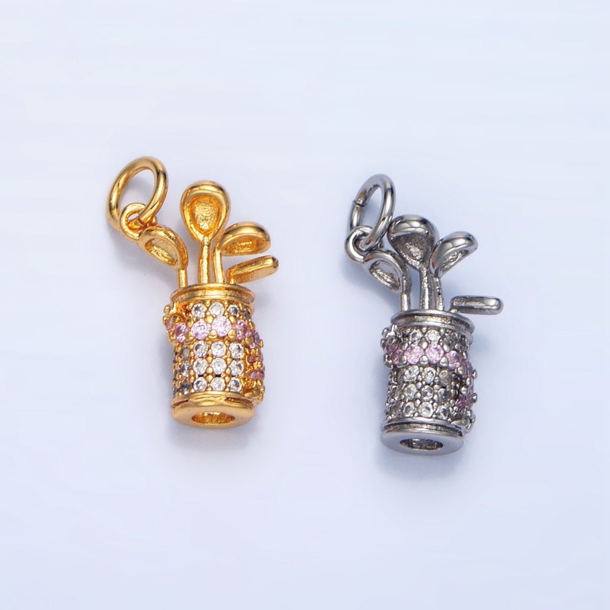 24K Gold Filled Micro Paved CZ Golf Club Sports Charm in Gold & Silver | E370 - DLUXCA