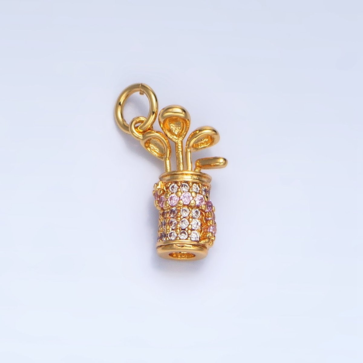 24K Gold Filled Micro Paved CZ Golf Club Sports Charm in Gold & Silver | E370 - DLUXCA