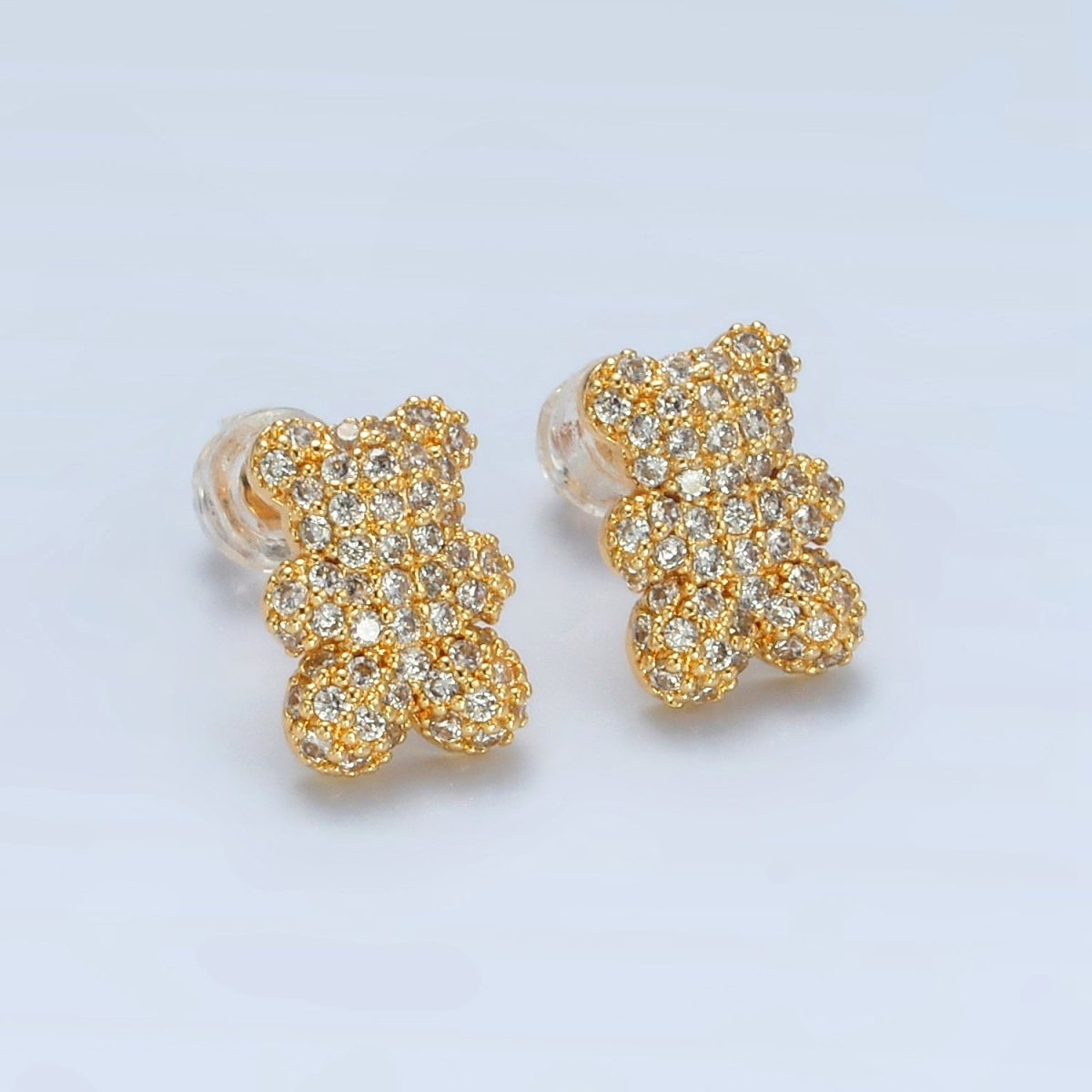 24K Gold Filled Micro Paved CZ Gummy Teddy Bear Stud Earrings | AB1240 - DLUXCA