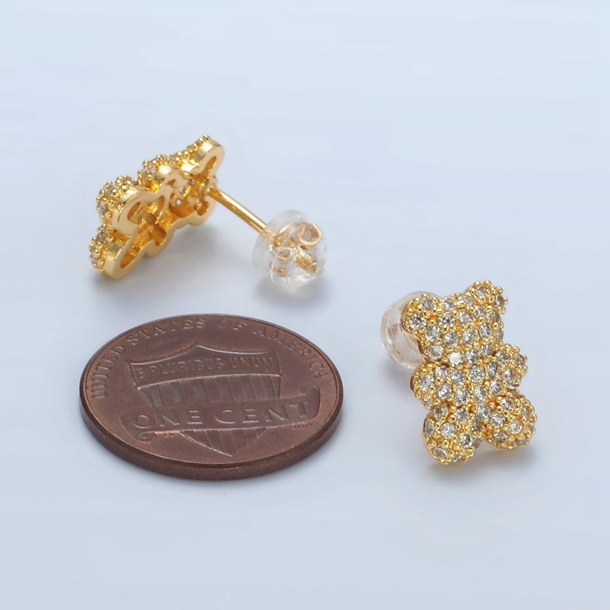 24K Gold Filled Micro Paved CZ Gummy Teddy Bear Stud Earrings | AB1240 - DLUXCA