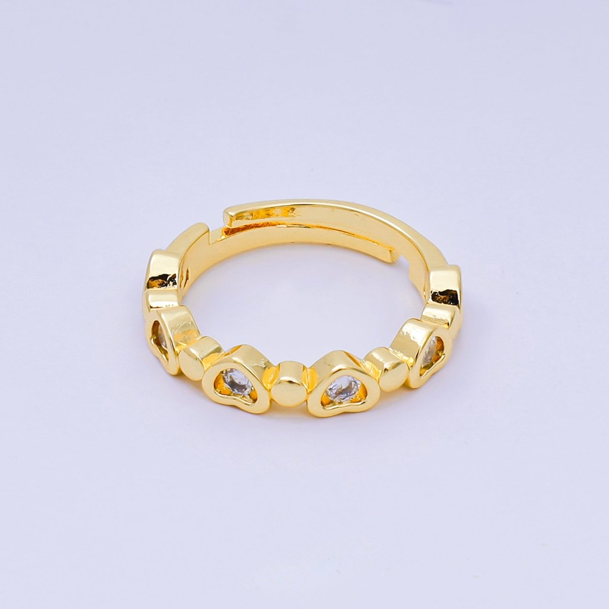 24K Gold Filled Micro Paved CZ Half - Circle Heart Adjustable Ring | O - 1454 - DLUXCA