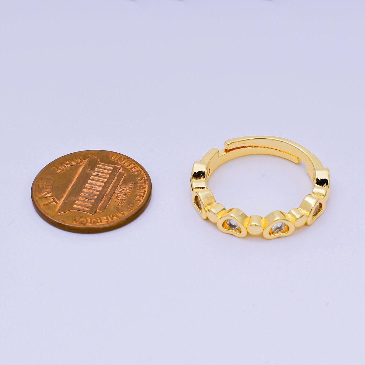 24K Gold Filled Micro Paved CZ Half - Circle Heart Adjustable Ring | O - 1454 - DLUXCA