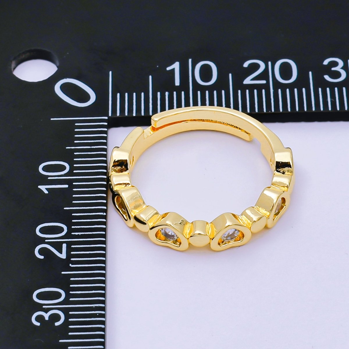 24K Gold Filled Micro Paved CZ Half - Circle Heart Adjustable Ring | O - 1454 - DLUXCA