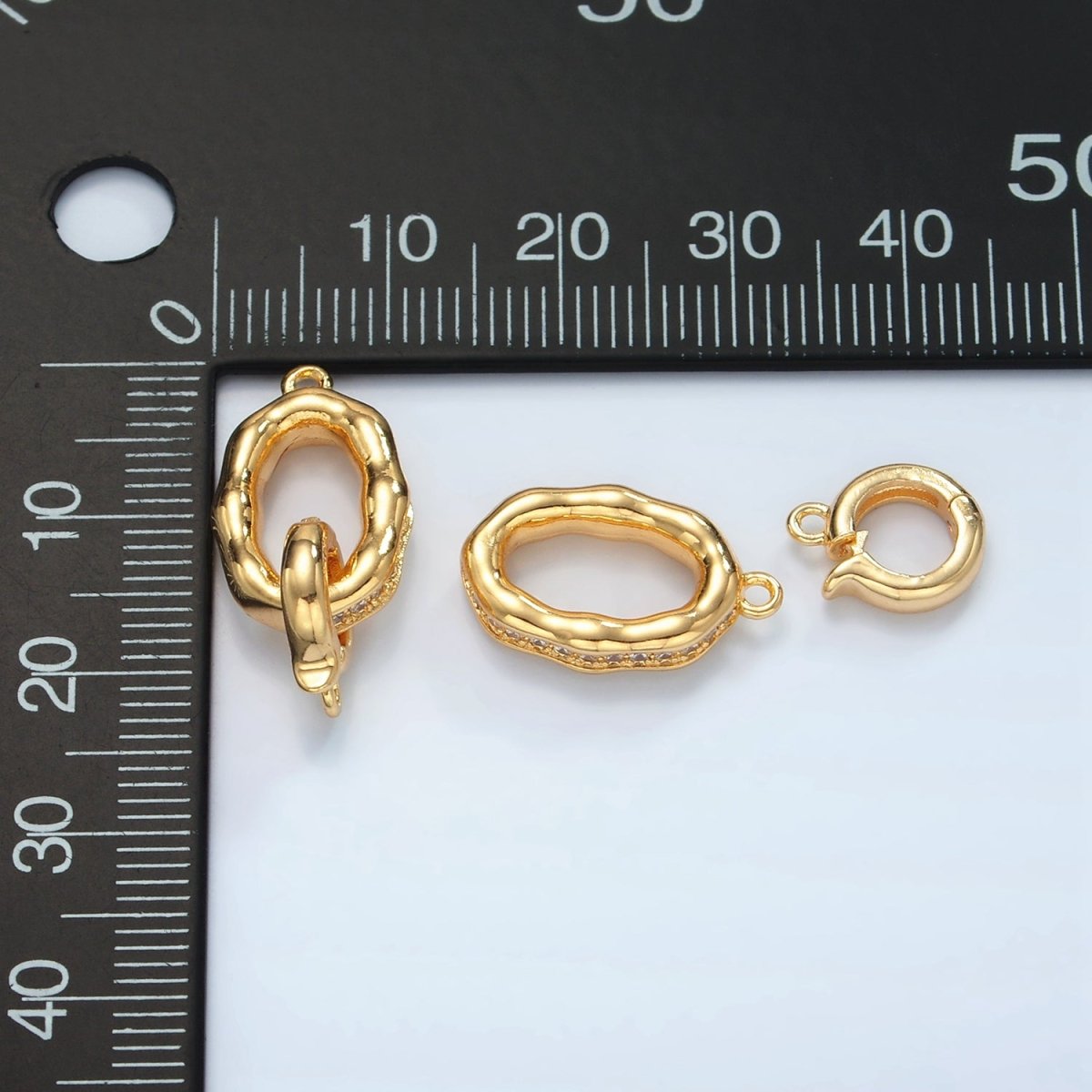 24K Gold Filled Micro Paved CZ Hammered Snap Latch Findings Set | L002 - DLUXCA