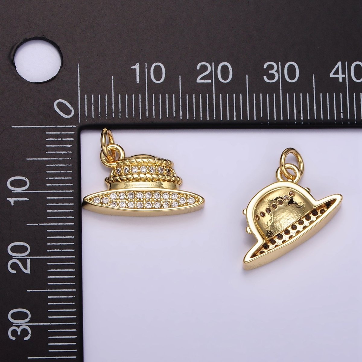 24K Gold Filled Micro Paved CZ Hat Charm | M131 - DLUXCA