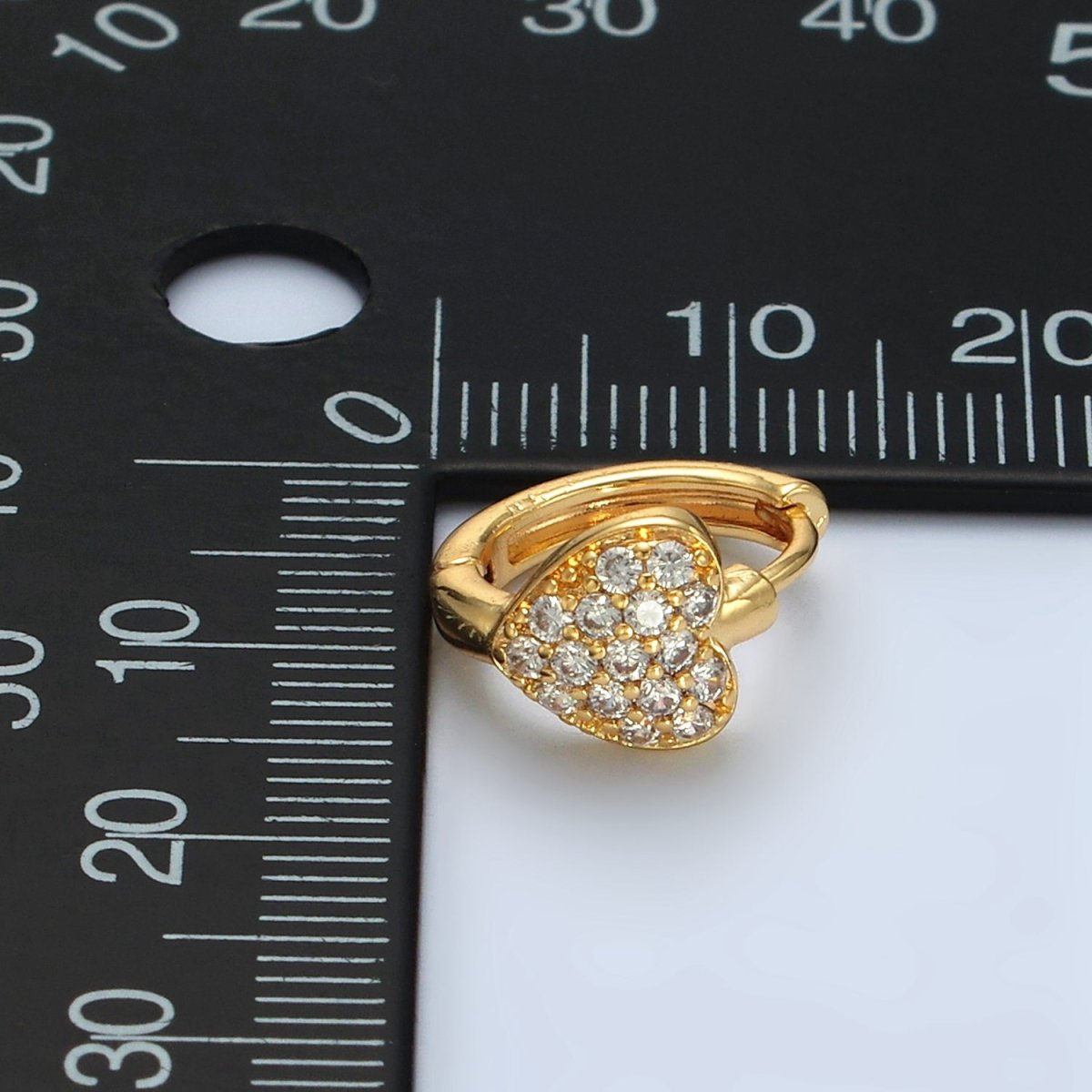 24K Gold Filled Micro Paved CZ Heart Huggie Earrings | T100 - DLUXCA