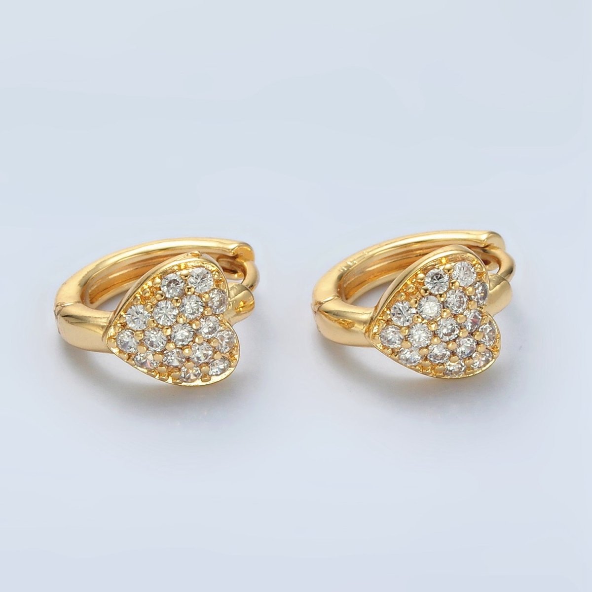 24K Gold Filled Micro Paved CZ Heart Huggie Earrings | T100 - DLUXCA