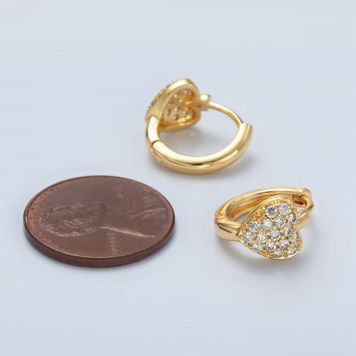 24K Gold Filled Micro Paved CZ Heart Huggie Earrings | T100 - DLUXCA