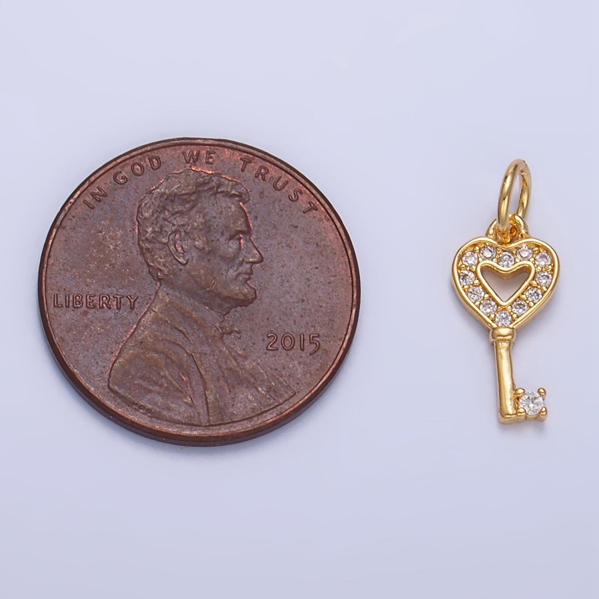 24K Gold Filled Micro Paved CZ Heart Key Lock Charm | W048 - DLUXCA