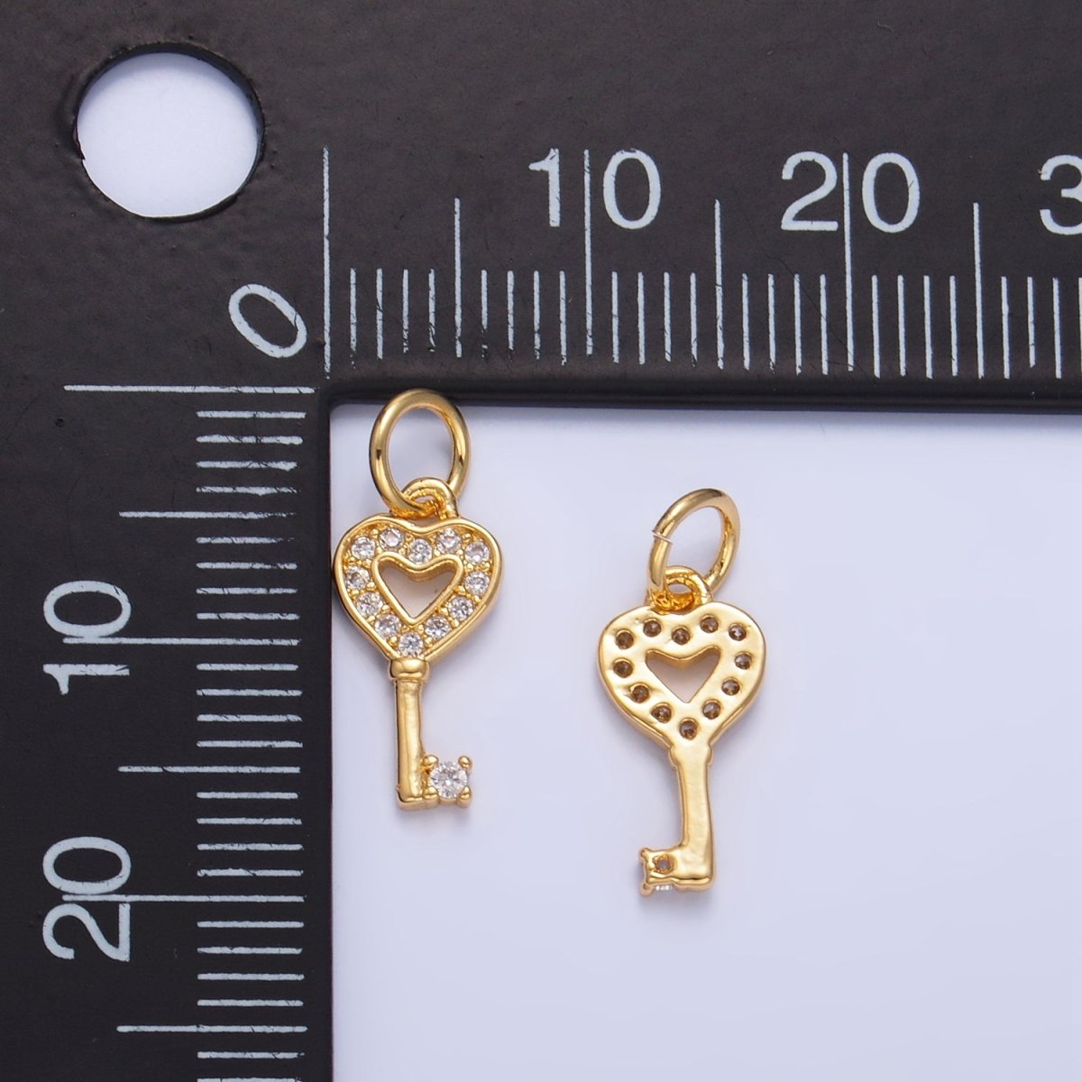 24K Gold Filled Micro Paved CZ Heart Key Lock Charm | W048 - DLUXCA