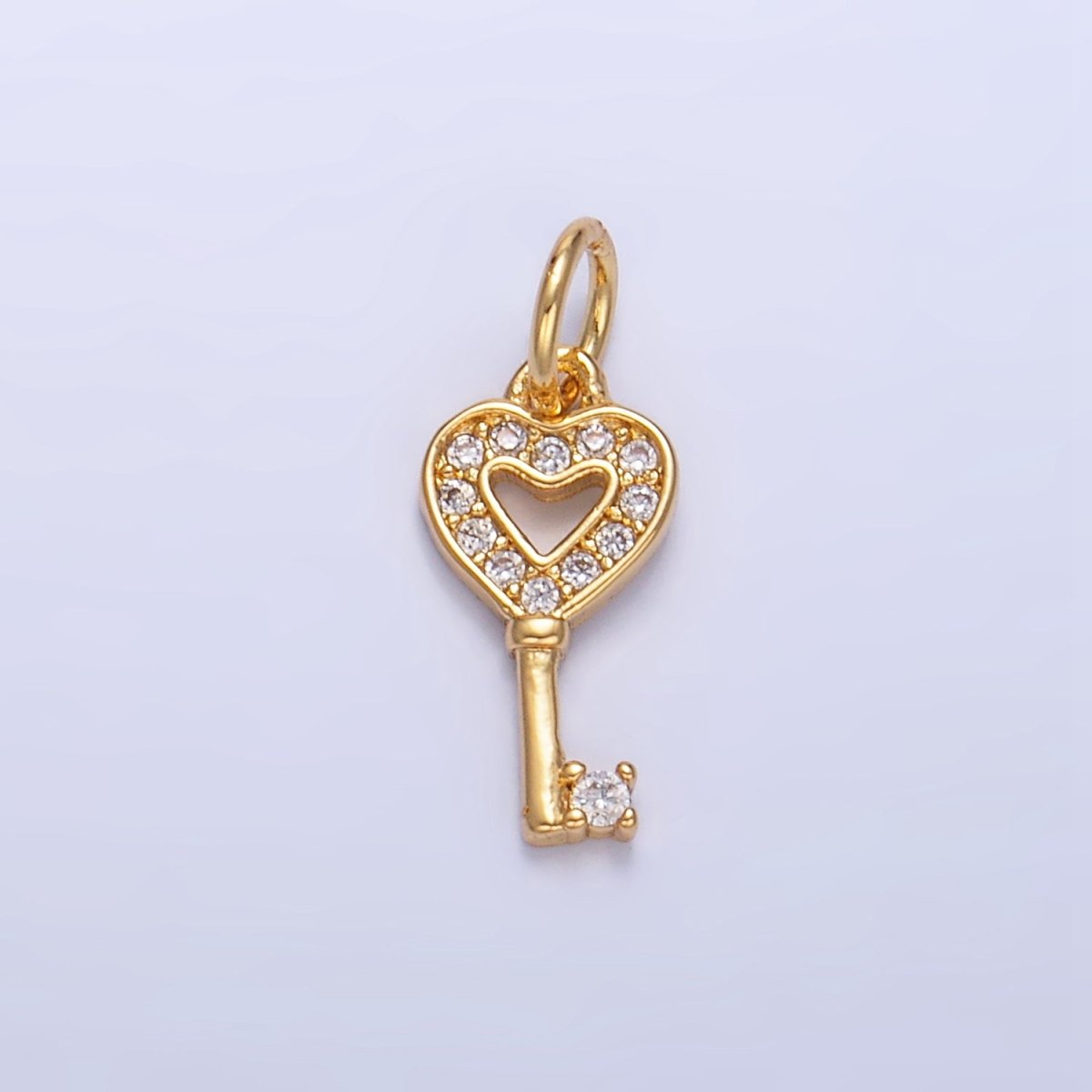 24K Gold Filled Micro Paved CZ Heart Key Lock Charm | W048 - DLUXCA