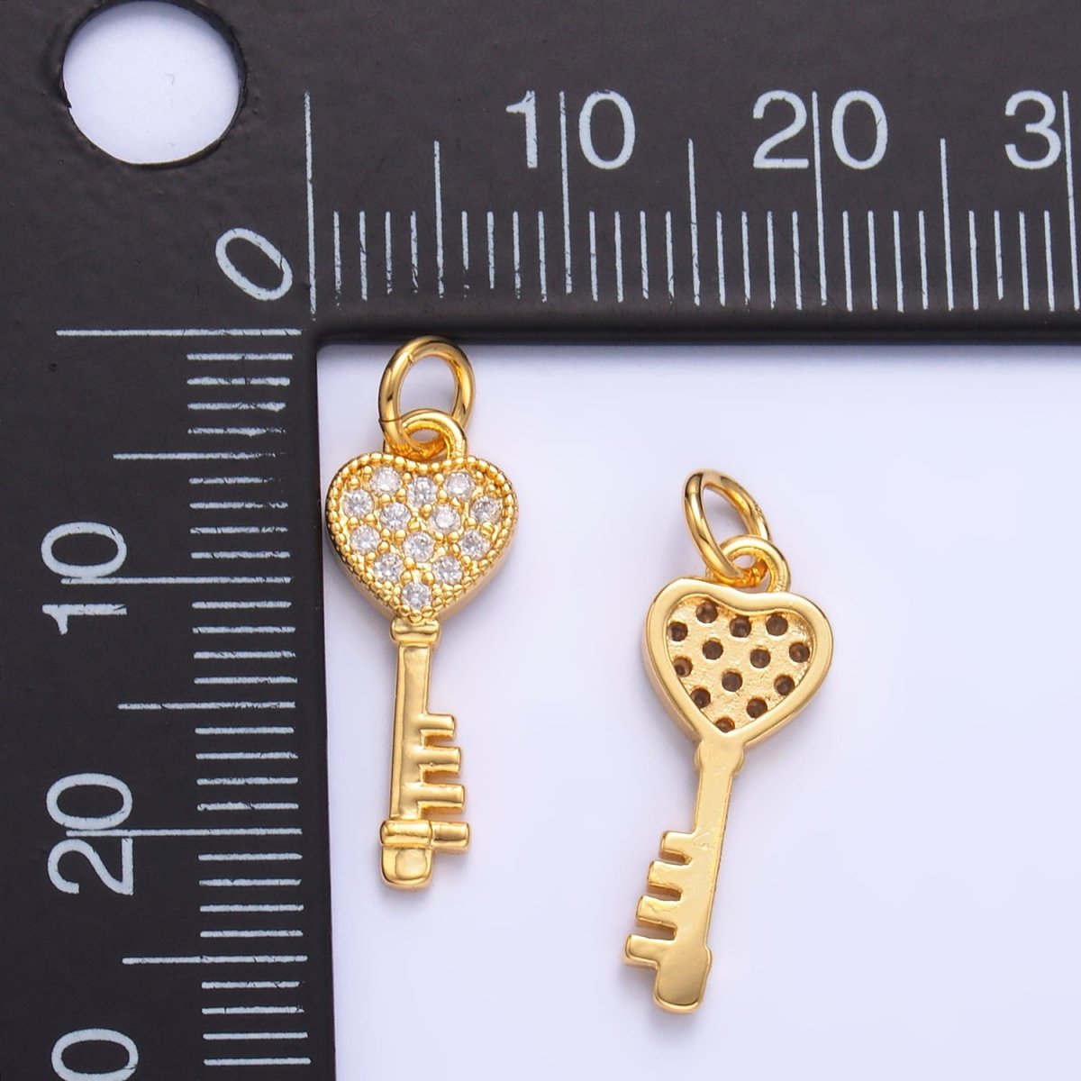 24K Gold Filled Micro Paved CZ Heart Padlock Key Charm | W800 - DLUXCA