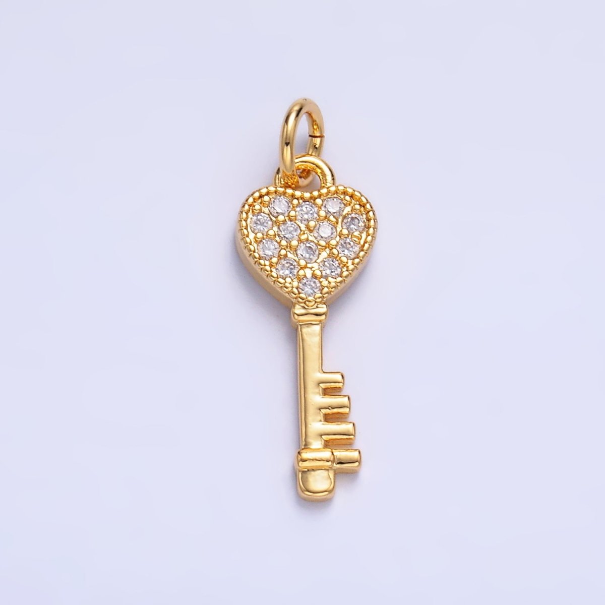 24K Gold Filled Micro Paved CZ Heart Padlock Key Charm | W800 - DLUXCA