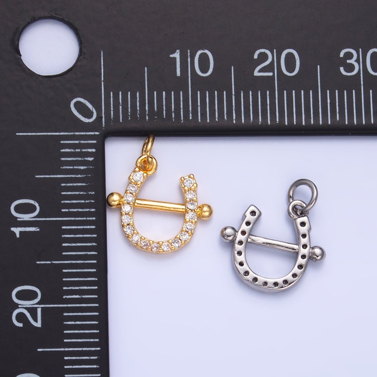 24K Gold Filled Micro Paved CZ Horseshoe Charm in Gold & Silver | W375 - DLUXCA