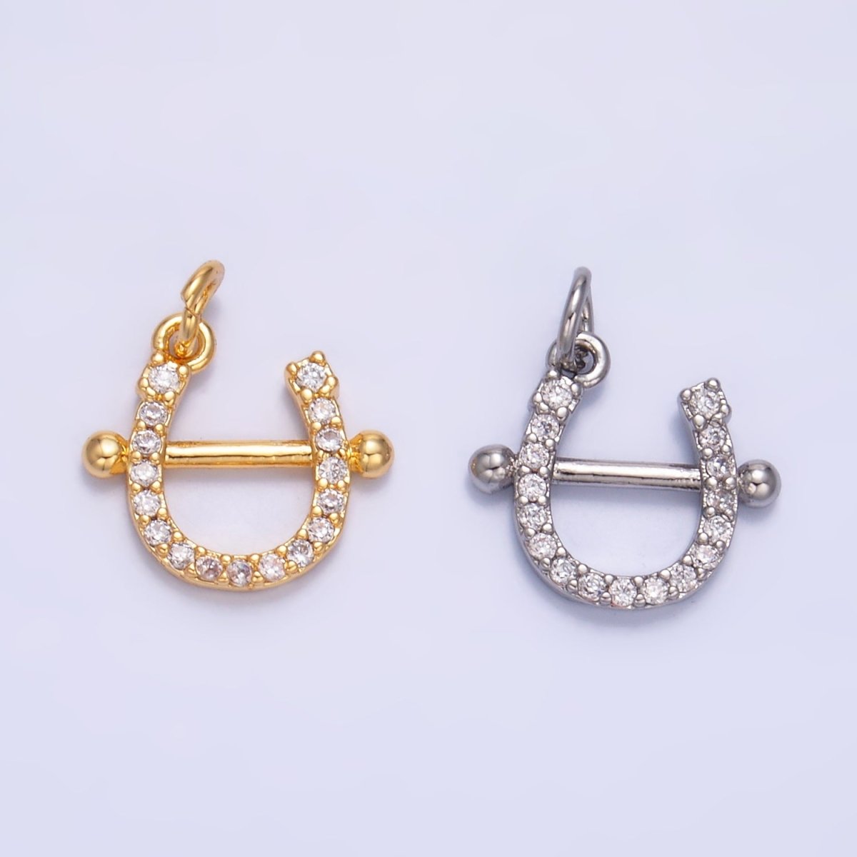 24K Gold Filled Micro Paved CZ Horseshoe Charm in Gold & Silver | W375 - DLUXCA