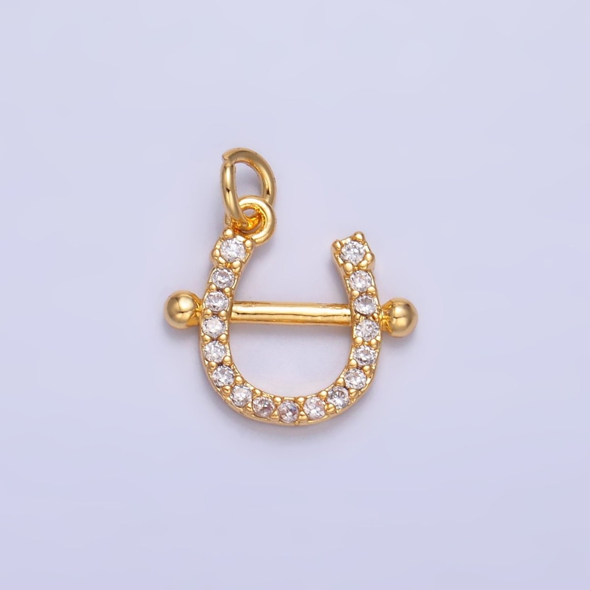 24K Gold Filled Micro Paved CZ Horseshoe Charm in Gold & Silver | W375 - DLUXCA