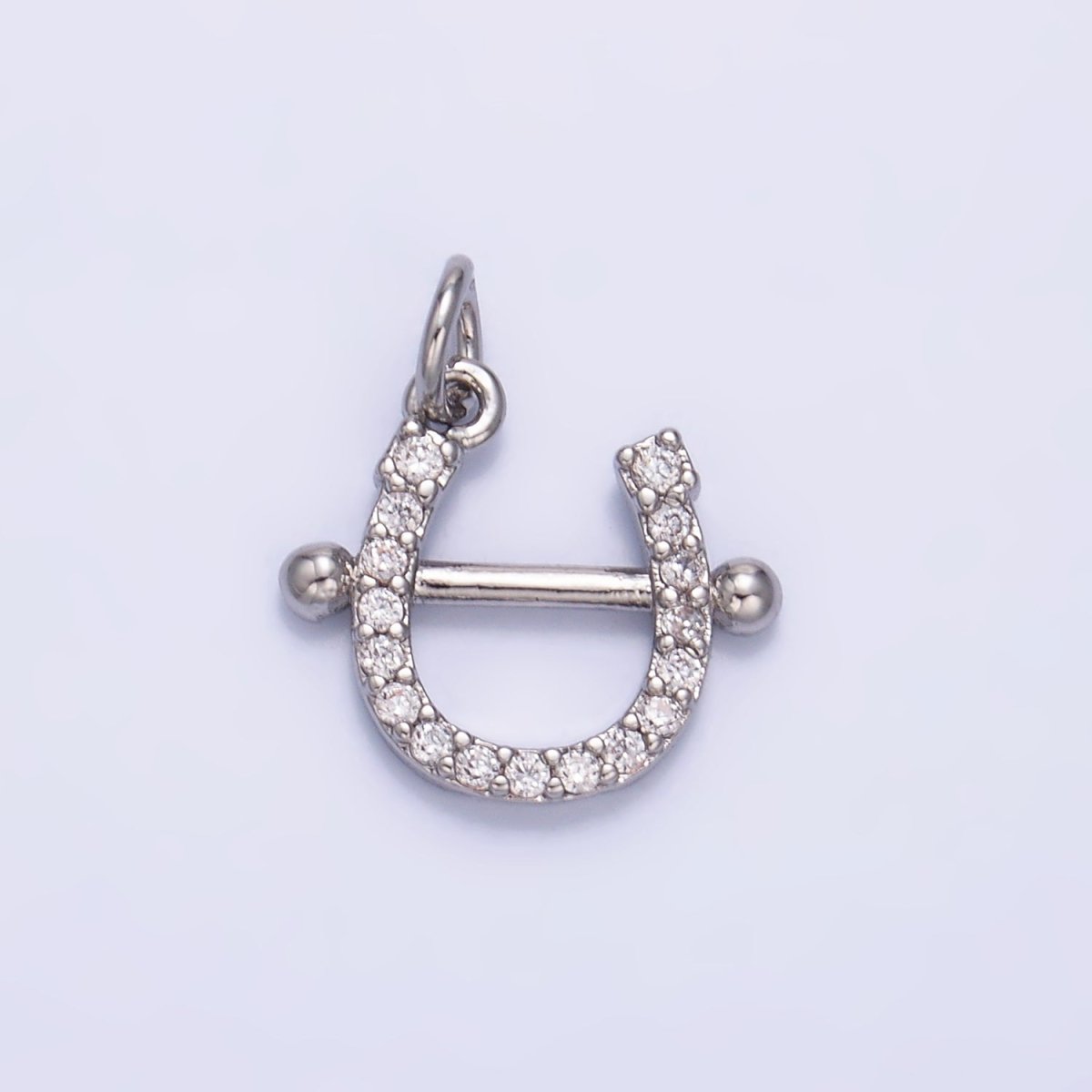 24K Gold Filled Micro Paved CZ Horseshoe Charm in Gold & Silver | W375 - DLUXCA