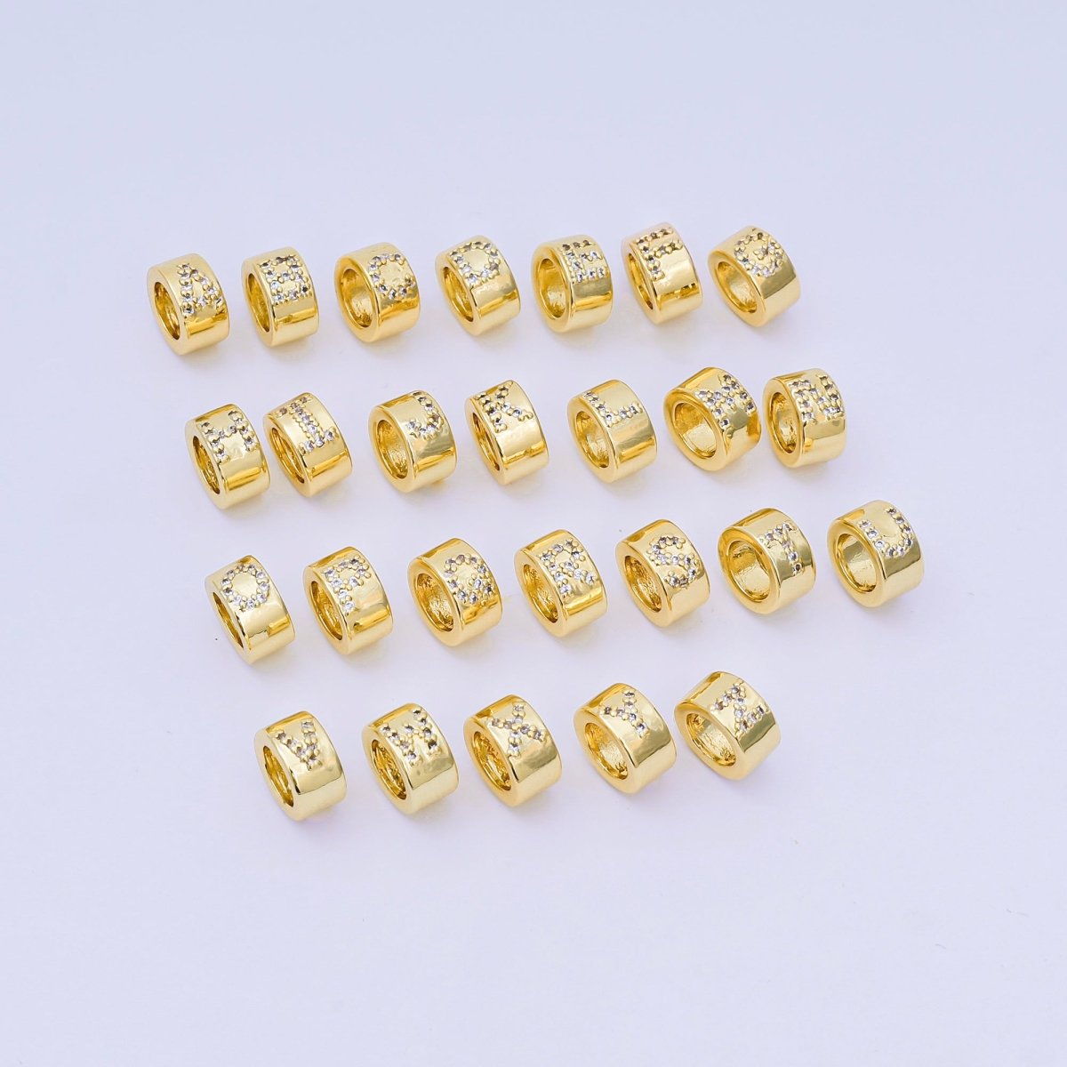 24K Gold Filled Micro Paved CZ Initial Letter Alphabet Rondelle 9mm Bead Spacer | AF - 053 - AF - 065 - DLUXCA