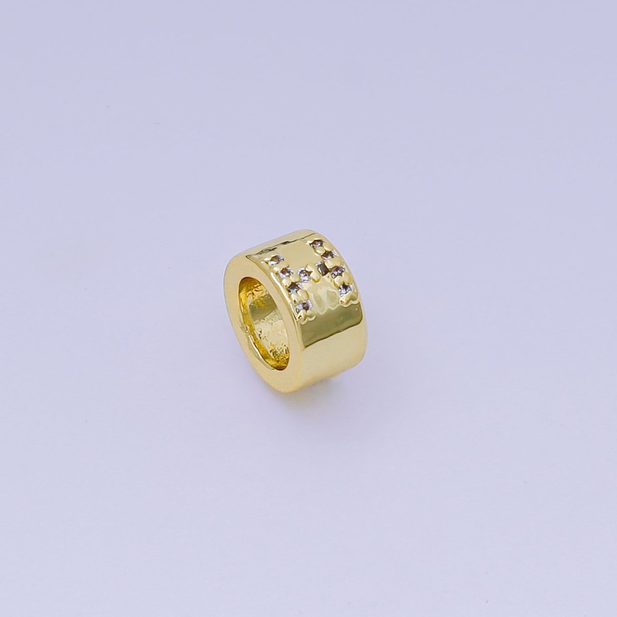 24K Gold Filled Micro Paved CZ Initial Letter Alphabet Rondelle 9mm Bead Spacer | AF - 053 - AF - 065 - DLUXCA