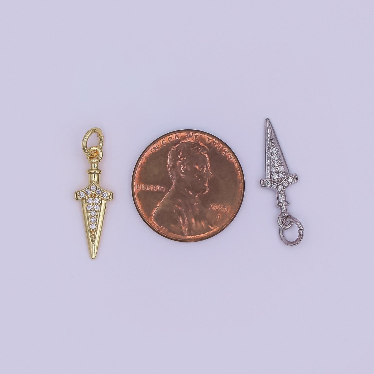 24K Gold Filled Micro Paved CZ Knife Blade Charm in Gold & Silver | AF429 - DLUXCA