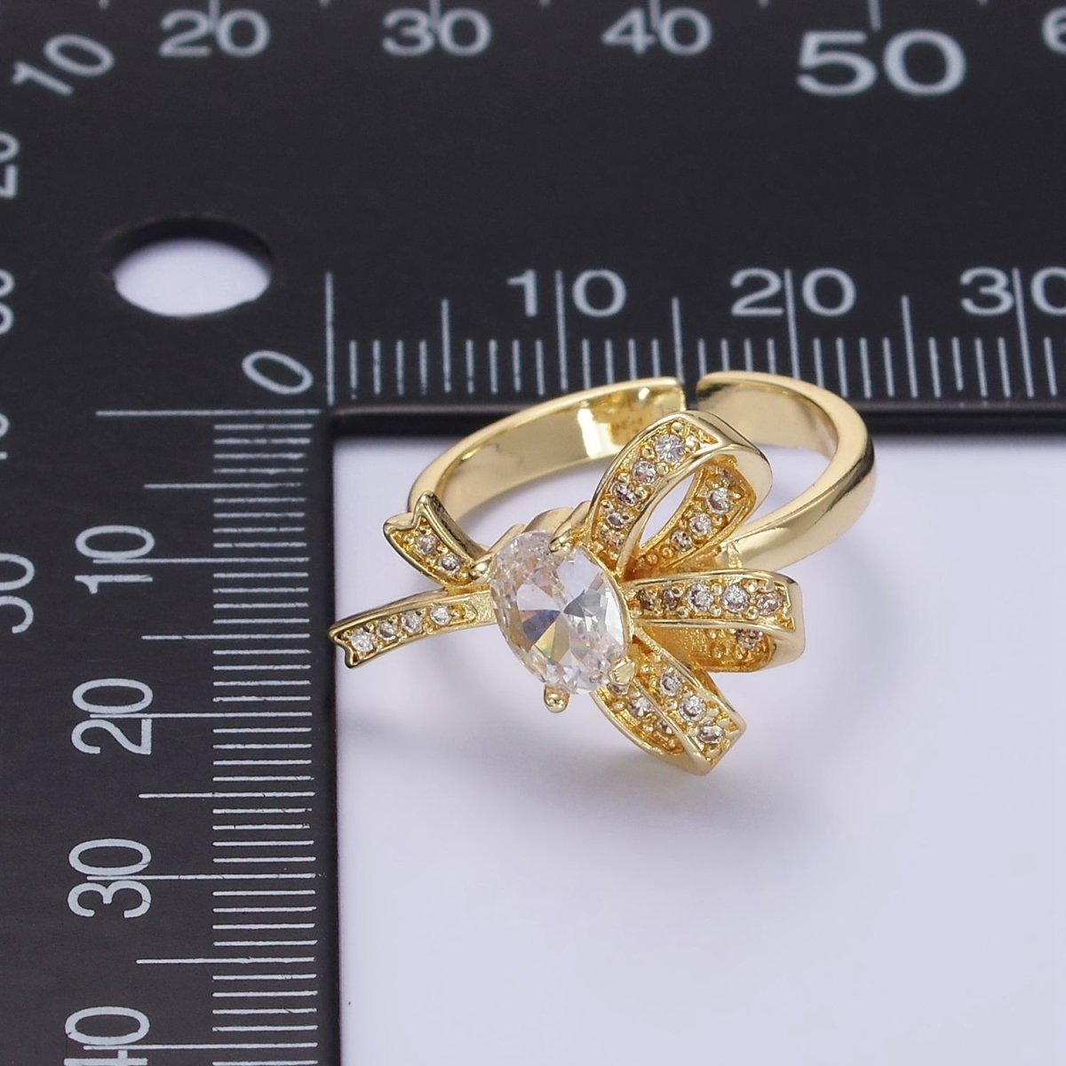 24K Gold Filled Micro Paved CZ Knot Ribbon Bow Ring in Gold & Silver | R402 R403 - DLUXCA