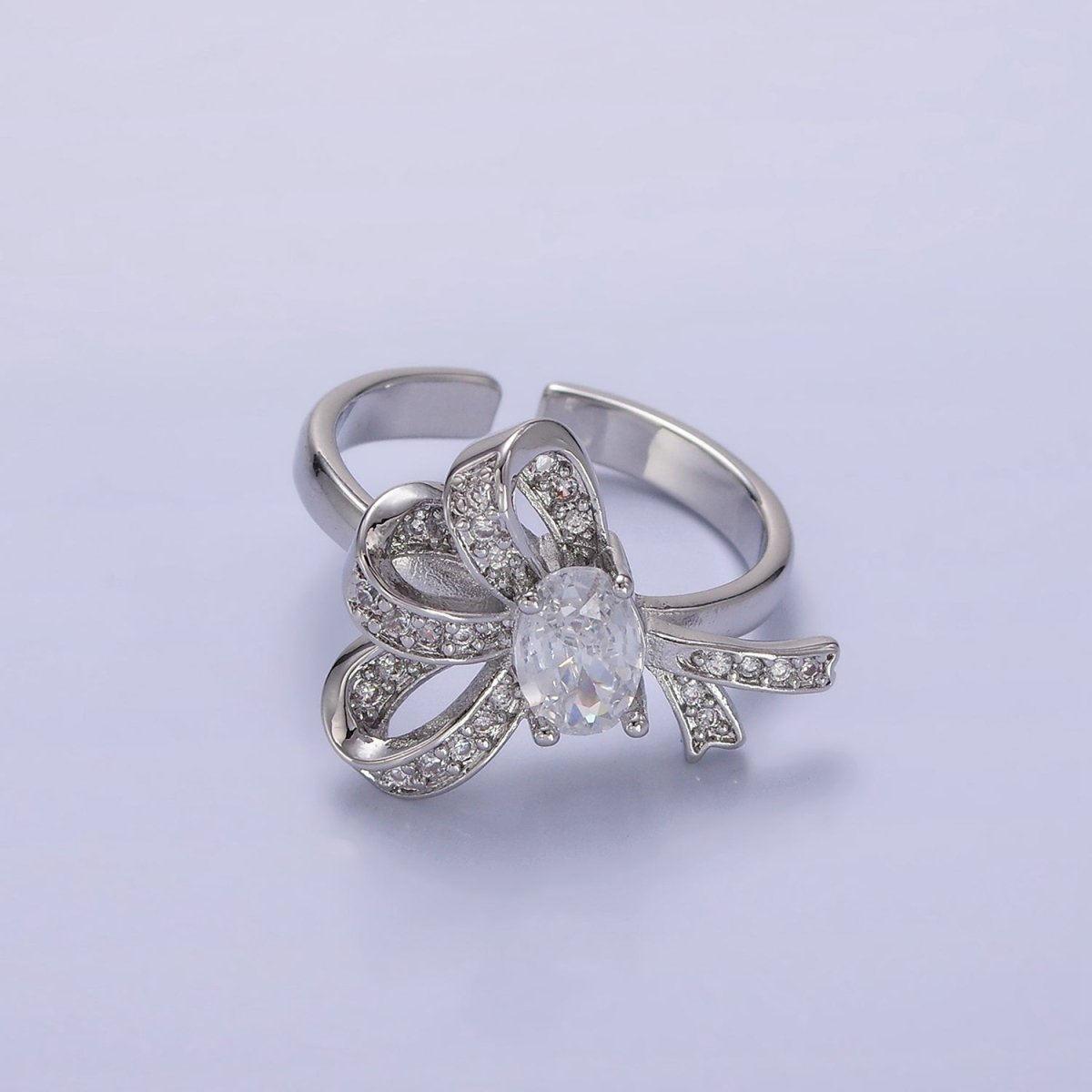 24K Gold Filled Micro Paved CZ Knot Ribbon Bow Ring in Gold & Silver | R402 R403 - DLUXCA