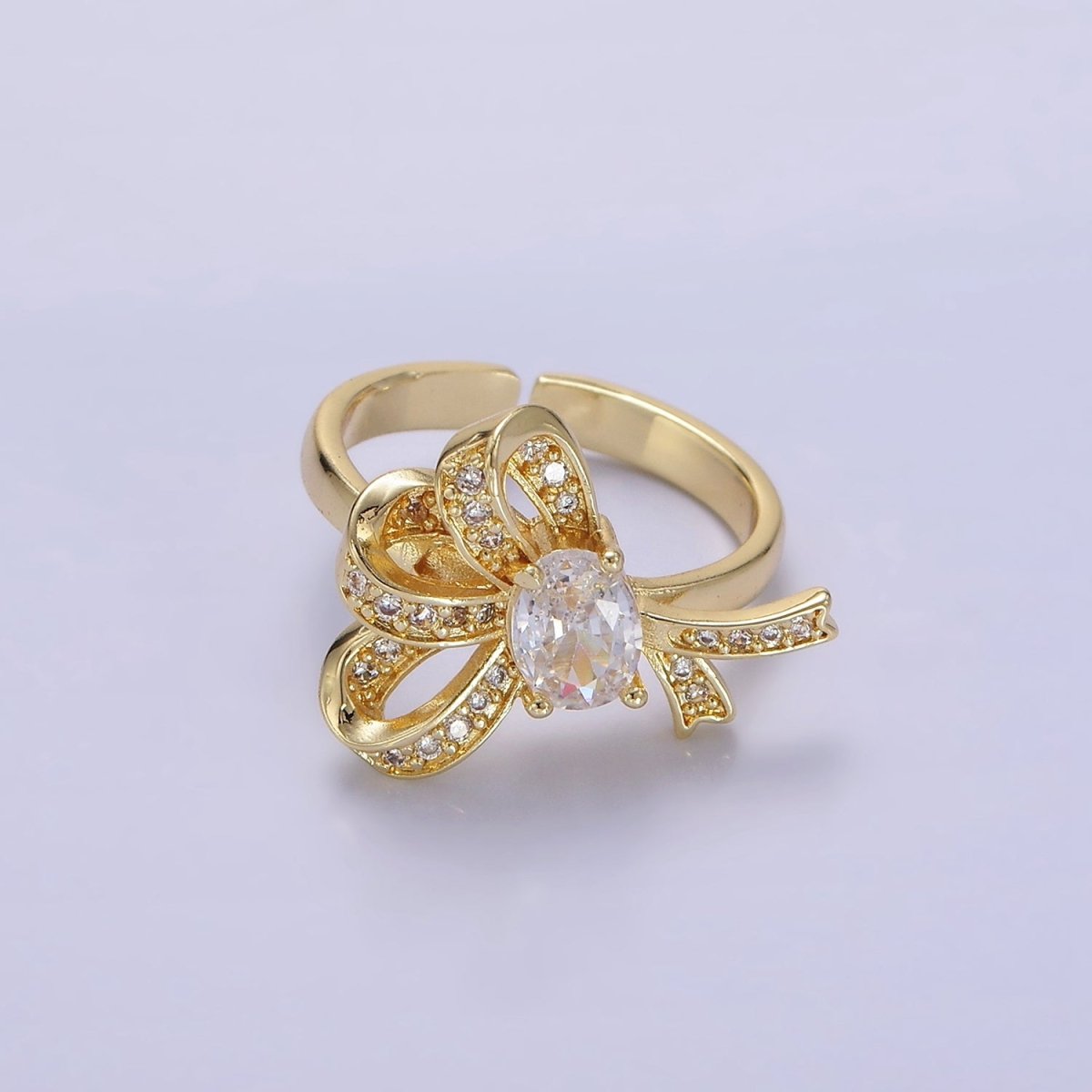 24K Gold Filled Micro Paved CZ Knot Ribbon Bow Ring in Gold & Silver | R402 R403 - DLUXCA