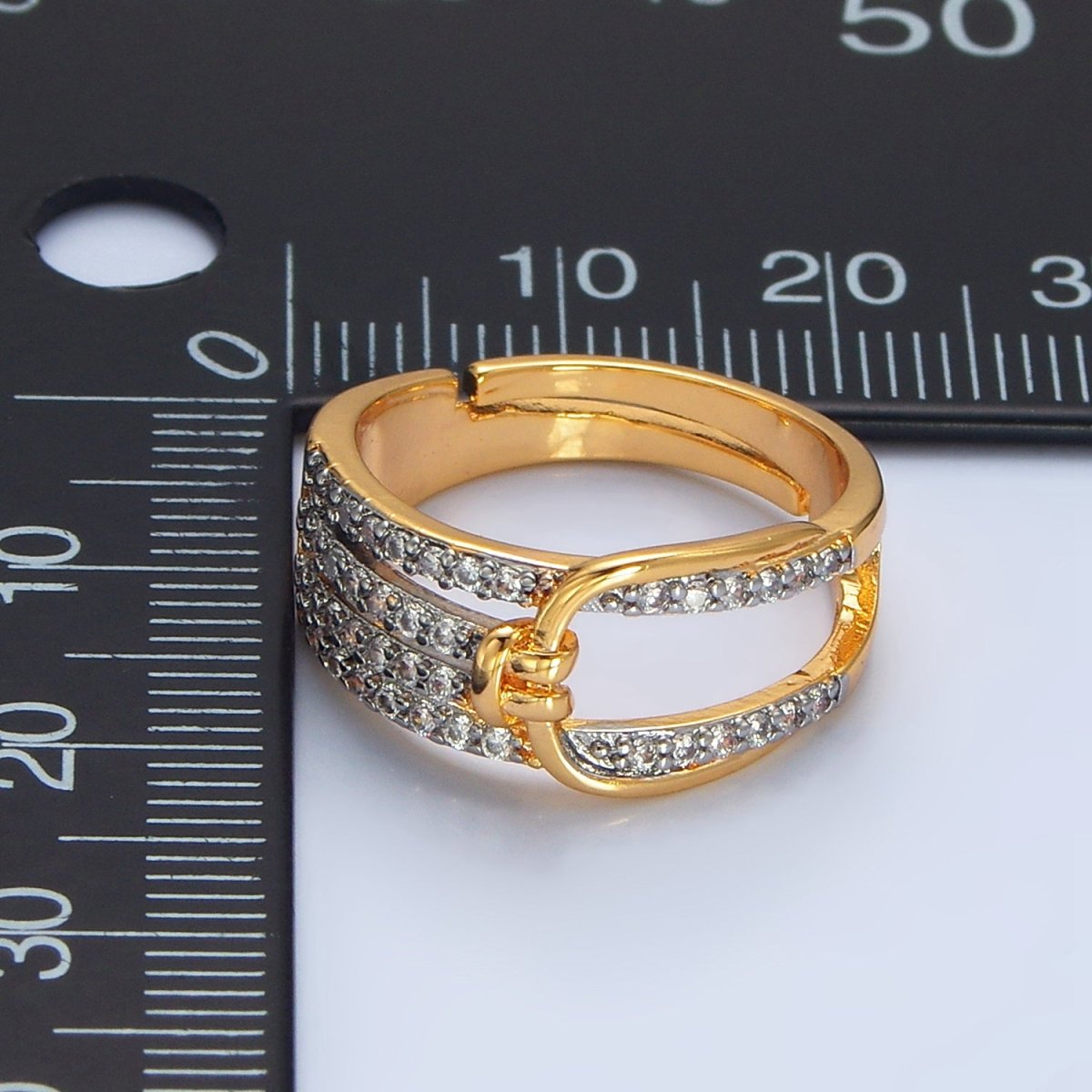 24K Gold Filled Micro Paved CZ Knuckle Band Mixed Metal Ring | O1428 - DLUXCA