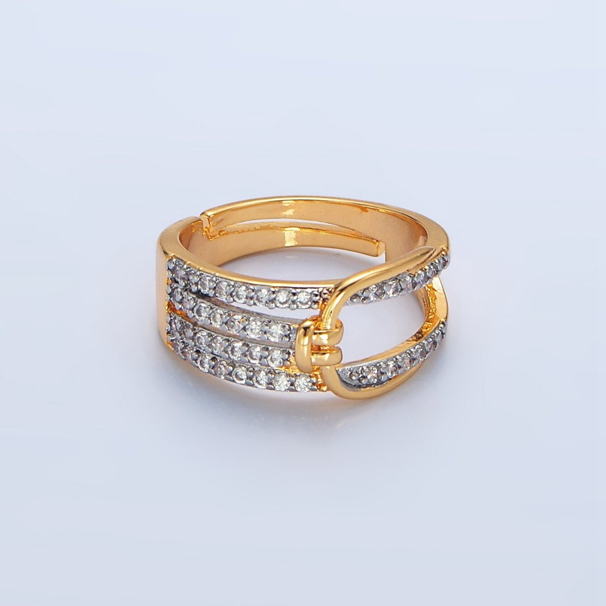 24K Gold Filled Micro Paved CZ Knuckle Band Mixed Metal Ring | O1428 - DLUXCA