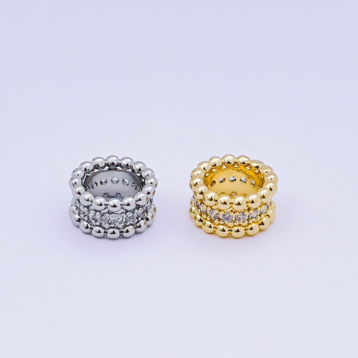 24K Gold Filled Micro Paved CZ Lunar Circle Orb Bead Spacer in Silver & Gold | B032 - DLUXCA