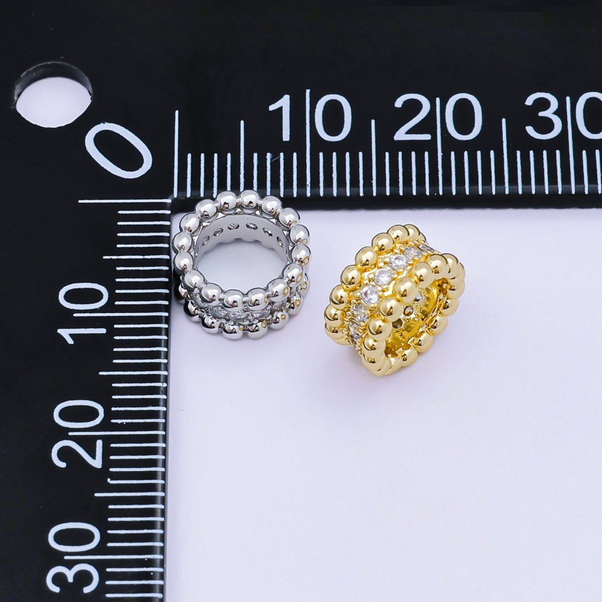 24K Gold Filled Micro Paved CZ Lunar Circle Orb Bead Spacer in Silver & Gold | B032 - DLUXCA